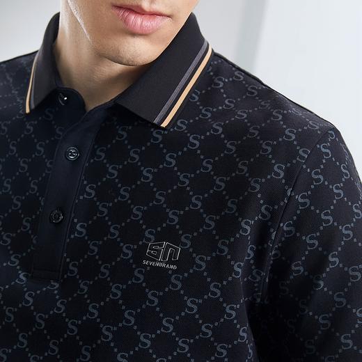 【不变形领】【不变形领】柒牌短袖polo衫男夏季新款商务百搭字母满印翻领上衣	126T70760 商品图2