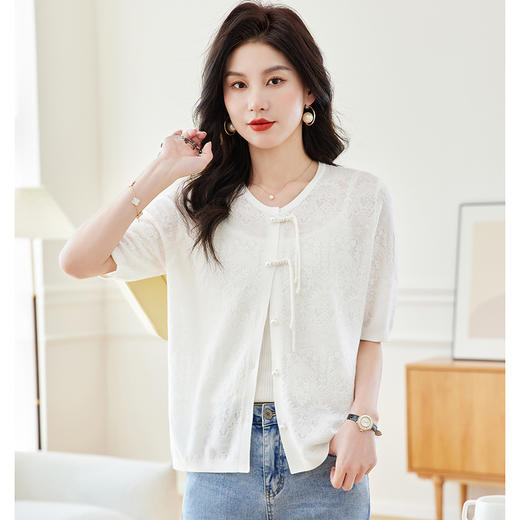 国风新中式，针织薄款冰丝短袖宽松防晒上衣CC-ML-0838 商品图3
