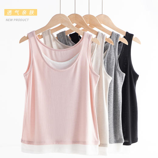 【假两件  更有型 】MUYANHUAN 假两件云感拼接背心  莱赛尔天丝  柔软亲肤 商品图5