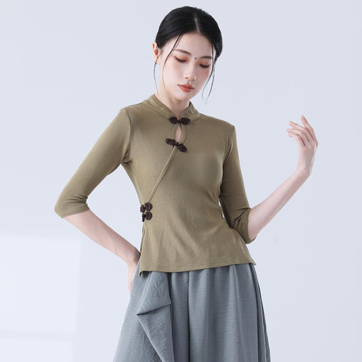 时尚镂空盘扣旗袍领中长袖修身显瘦舞蹈服形体服练功服 商品图8