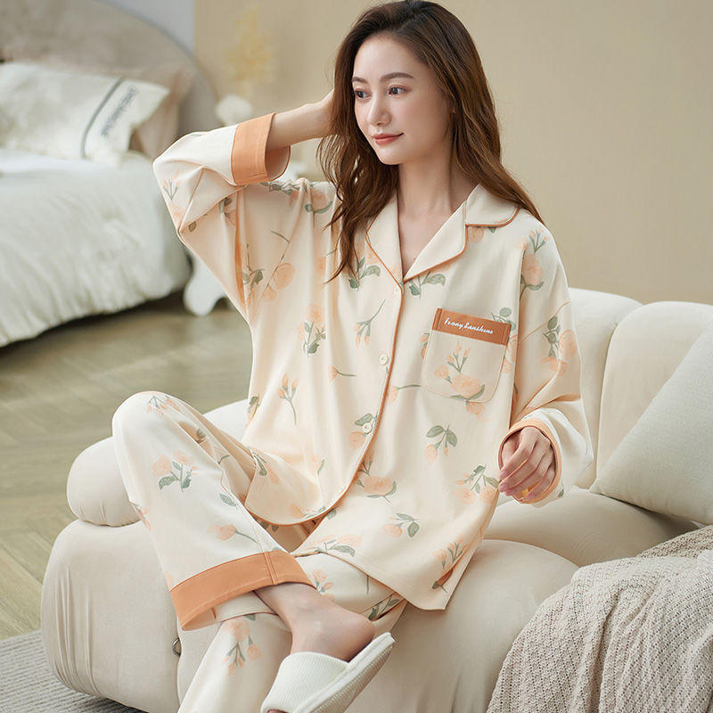 ALBB-睡衣女春秋季纯棉100%长袖卡通套装韩版加长款加肥秋女家大码