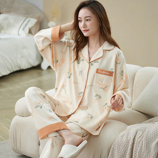 ALBB-睡衣女春秋季纯棉100%长袖卡通套装韩版加长款加肥秋女家大码 商品图0