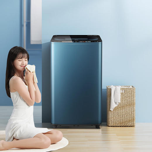 美的（Midea）MB100S9DQ 波轮全自动洗衣机 石砾青 门盖石砾青,白玻,黑色丝印 钢化玻璃 波轮式 商品图4