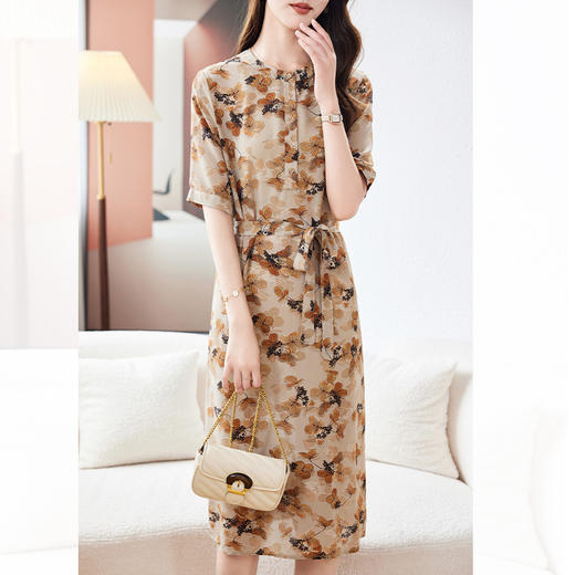 TC29621 双绉重磅真丝连衣裙2024夏新款短袖收腰显瘦桑蚕丝大码女中长裙子 商品图4