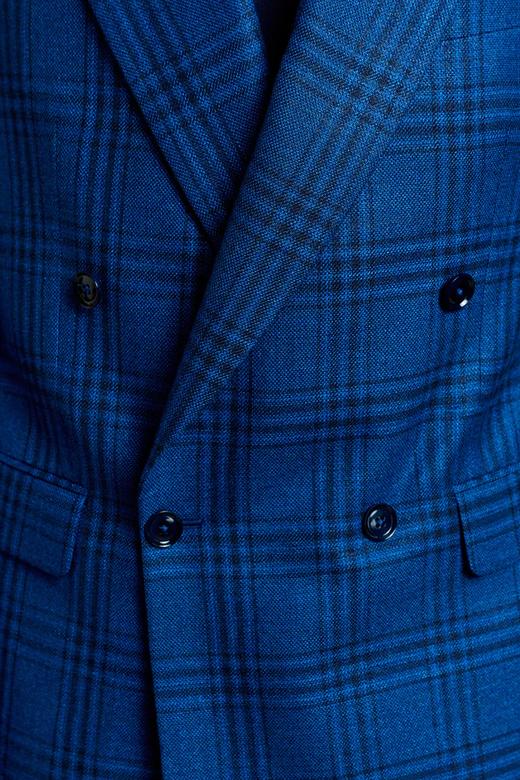 Scabal Taormina 陶尔米纳 羊毛蚕丝亚麻蓝色格纹全麻衬单西 商品图6