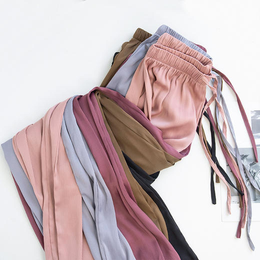 【超丝滑！醋酸冰丝阔腿裤】垂感高腰，遮肉显瘦显高，不用短裤也能过夏天，女夏季薄款高腰宽松防晒缎面休闲裤冰丝直筒裤 商品图3