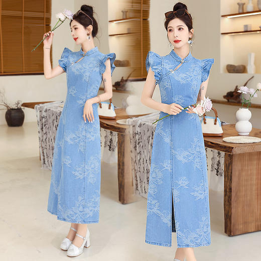新中式收腰显瘦，水洗牛仔改良旗袍连衣裙HR-SSFB2895 商品图2