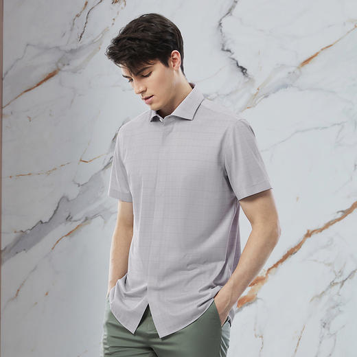 【高端系列】柒牌短袖衬衫男夏季新款商务休闲舒弹丝翻领格子衬衣	126A71290 商品图1