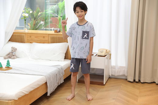【单件6折/2件5折】【秀黛】男童圆领针织短袖套装儿童男童夏季睡衣家居服L2441005T【门店同款】 商品图2