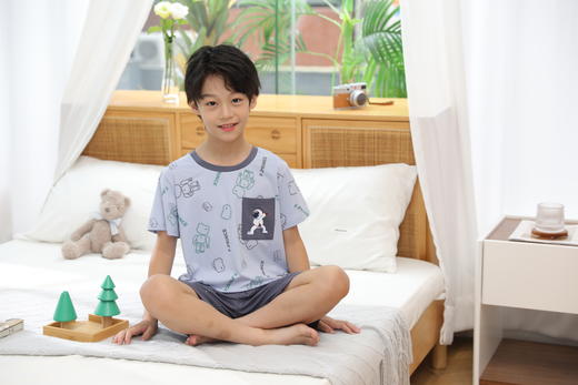 【单件6折/2件5折】【秀黛】男童圆领针织短袖套装儿童男童夏季睡衣家居服L2441005T【门店同款】 商品图5