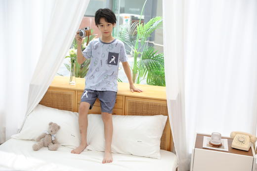 【单件6折/2件5折】【秀黛】男童圆领针织短袖套装儿童男童夏季睡衣家居服L2441005T【门店同款】 商品图0