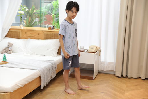 【单件6折/2件5折】【秀黛】男童圆领针织短袖套装儿童男童夏季睡衣家居服L2441005T【门店同款】 商品图3
