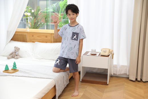 【单件6折/2件5折】【秀黛】男童圆领针织短袖套装儿童男童夏季睡衣家居服L2441005T【门店同款】 商品图4