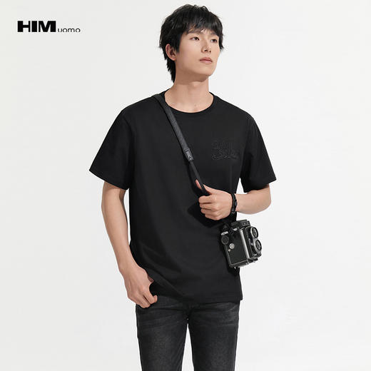 HIM漢崇  字母压印短袖T恤男舒适微弹精梳棉休闲圆领上衣 2026夏季 商品图0