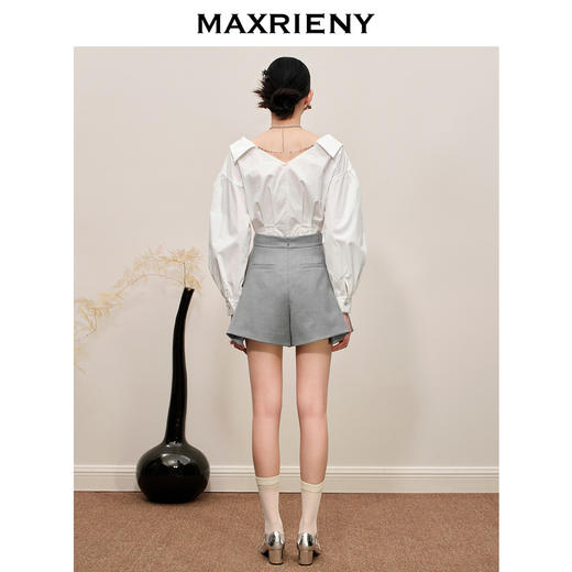 MAXRIENY小众设计感廓形白衬衫v领衬衣(货号:MC88TP562) 商品图3