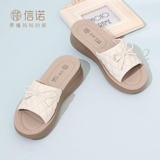 信诺 厚底舒适女鞋 2024夏季新款真皮外穿增高软底中年妈妈凉拖鞋L950-9 商品图2