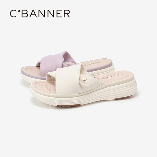 千百度羊皮厚底增高凉拖鞋女款夏季休闲度假可A24317603 商品图1