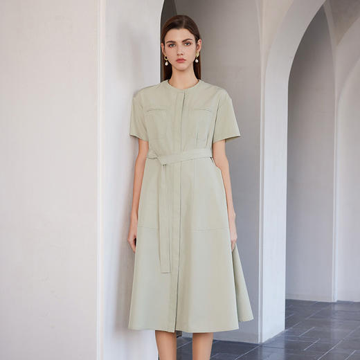 【中长款系带连衣裙】2024春夏新品女士中长款浅绿色休闲连衣裙 商品图0