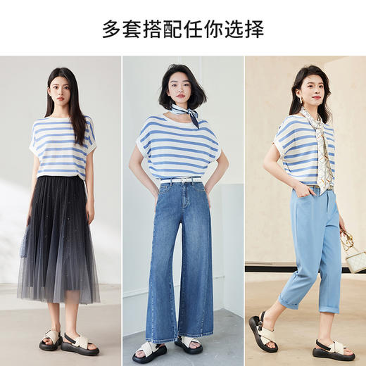 【商场同款】CNK4486 “ 醋酸清凉衫  ” 蓝白条纹清爽减龄显白 连袖的T型宽松版型修饰身材包容显瘦，棉+醋酸材质清爽透气软垂舒适 商品图8