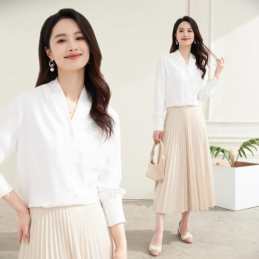 【大众通勤】罗蒙女士长袖衬衫简约V领时尚有型百搭衬衫开衫女 商品图4