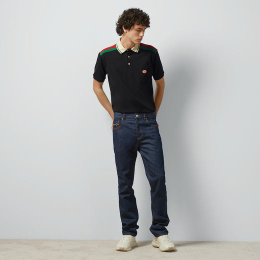 男士 2024夏季新款 复古双G刺绣标 经典红绿条纹织带 短袖POLO衫 Z-11612 商品图6