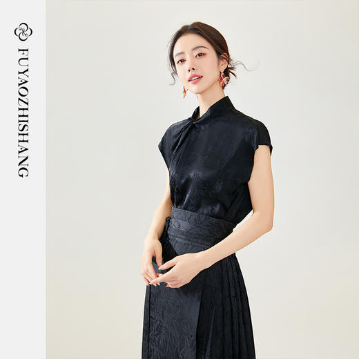 IWY/扶摇系列 夏季醋酸缎面绣花折领衬衫FYB318+FYS316 商品图1