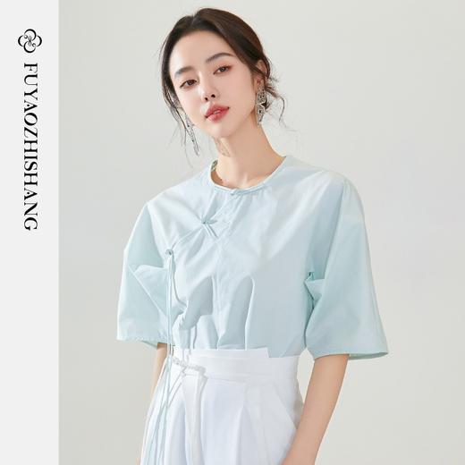 IWY/扶摇系列 夏季国风盘扣圆领五分袖衬衫24FYB311 商品图1