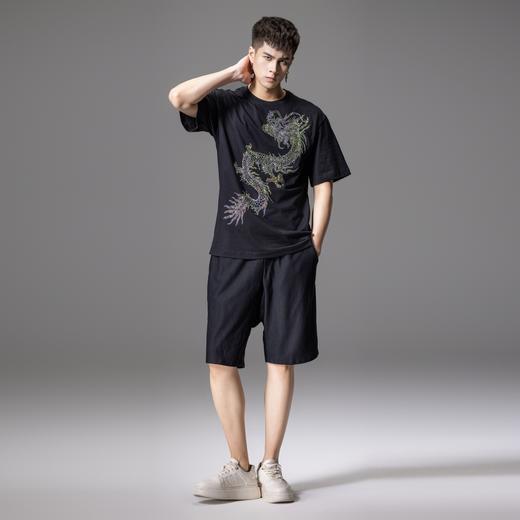 PINLI品立2024新中式夏季新款男士中国龙烫钻圆领短袖T恤休闲上衣BG242111068 商品图4