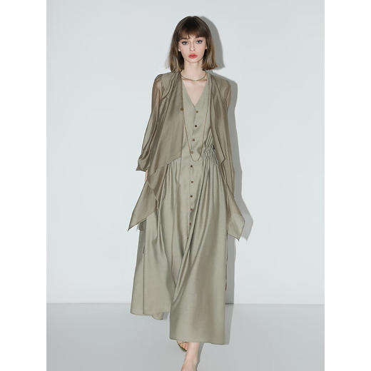 COCOBELLA气质通勤V领无袖连衣裙夏玉石扣抽绳背心裙FR7008-2 商品图3