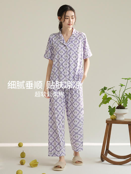 康妮雅女式短袖长裤开襟套装 商品图5