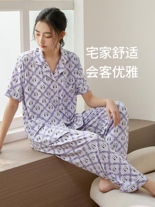 康妮雅女式短袖长裤开襟套装 商品图1