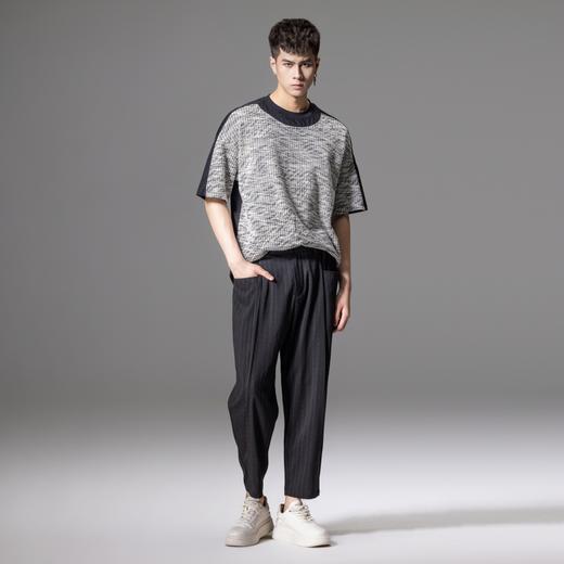 PINLI品立夏季新款竖条暗纹九分裤潮牌百搭直筒男条纹休闲裤B242117058 商品图4