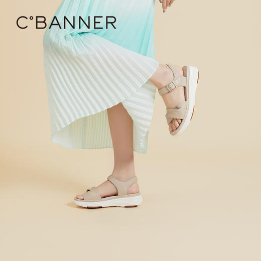 千百度羊皮休闲凉鞋女夏季厚底增高沙滩海边凉鞋A24317604 商品图4