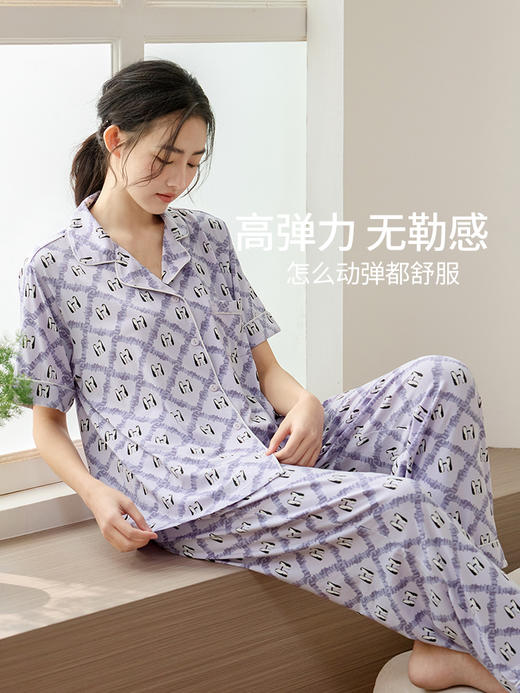 康妮雅女式短袖长裤开襟套装 商品图2