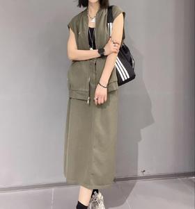 12GD大口袋无袖马夹搭高腰长半裙套装40205（绿） 春季 402321032105