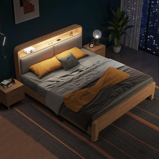 北欧风实木床K3软包原木色（齐） 商品图2