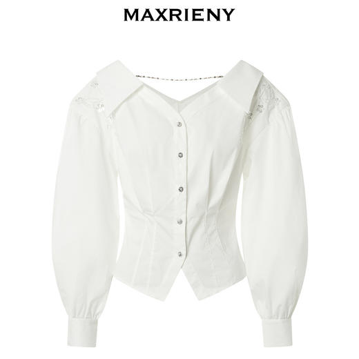 MAXRIENY小众设计感廓形白衬衫v领衬衣(货号:MC88TP562) 商品图4