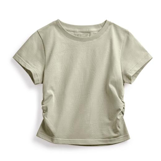 马登抽褶收腰短袖短款正肩T恤大基础款露腰显瘦打底衫通勤上衣女 商品图7