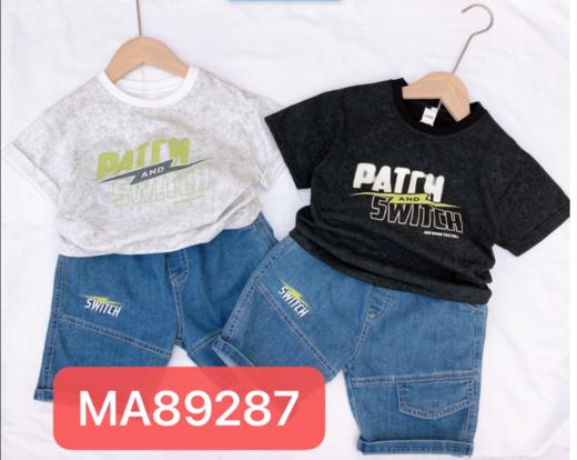 【新上架】木佑果夏MA89287男中童短袖裤套装黑色F240228 商品图0