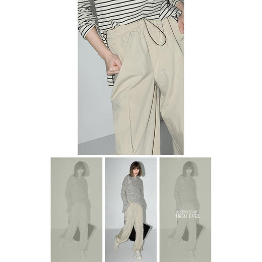 COCOBELLA工装风轻薄阔腿降落伞裤两穿抽绳直筒休闲裤PA7025B 商品图3