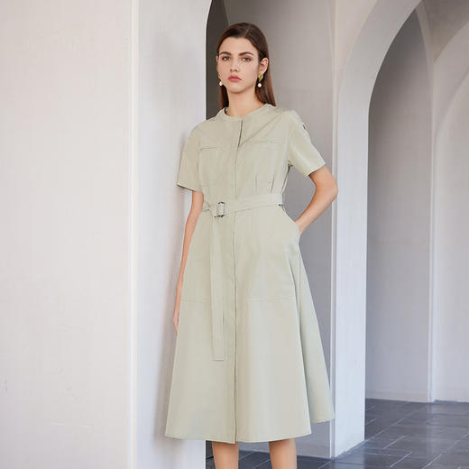 【中长款系带连衣裙】2024春夏新品女士中长款浅绿色休闲连衣裙 商品图1