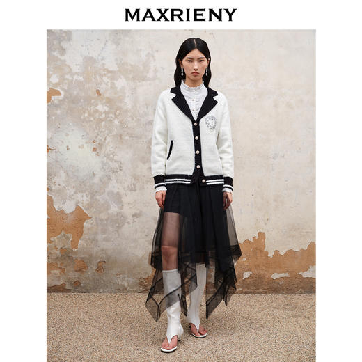 MAXRIENY精致复古氛围感撞色边毛衫外套秋冬高级气质感(货号:MS88JA511) 商品图1