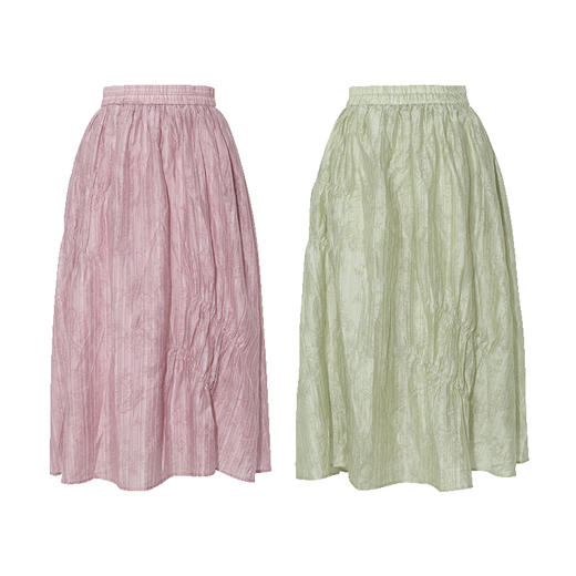 两三事花间迷蝶II2024夏季新款百搭褶皱高腰半身裙长裙 商品图4