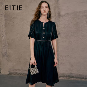 EITIE爱特爱夏季新品高腰修身优雅荷叶袖连衣裙7407115