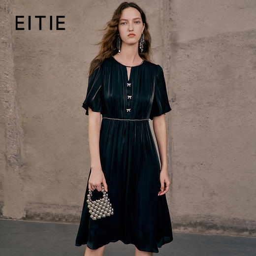 EITIE爱特爱夏季新品高腰修身优雅荷叶袖连衣裙7407115 商品图0