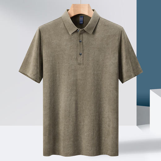 【雪花棉】罗蒙男士暗提花仿棉翻领t恤男士商务通勤透气polo衫短袖男 商品图2