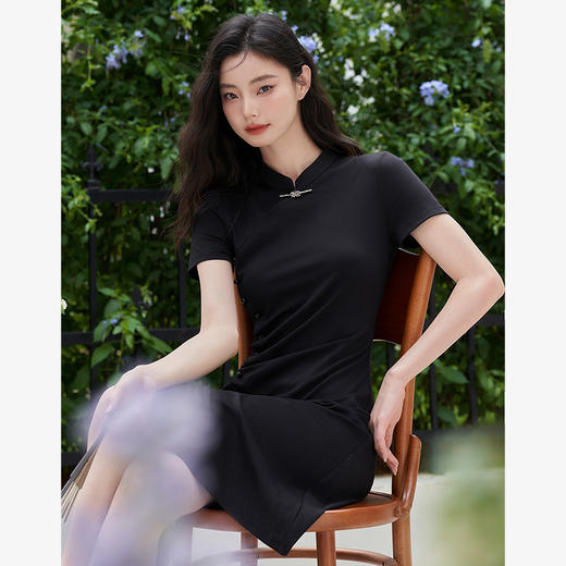 新中式国风温婉改良旗袍女夏季复古时髦小黑裙连衣裙V1341234 商品图2