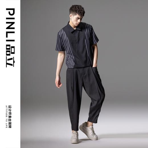 PINLI品立夏季新款斑马纹印花短袖POLO衫潮男拼接翻领休闲T恤B242112090 商品图1