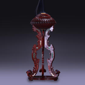 如意足夔凤纹菊瓣式冠架香炉°小叶紫檀百宝嵌