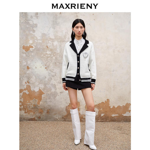 MAXRIENY精致复古氛围感撞色边毛衫外套秋冬高级气质感(货号:MS88JA511) 商品图0